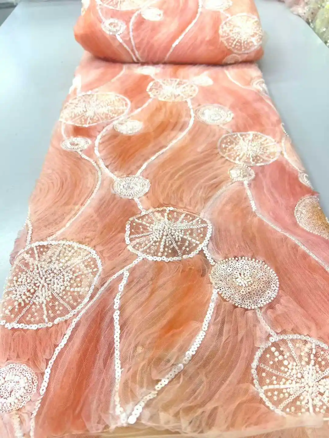 

Luxury African Chiffon Lace Fabric 2025 High Quality Beaded Embroidered Nigerian Net Lace Fabrics Sequins for Women Party Dress