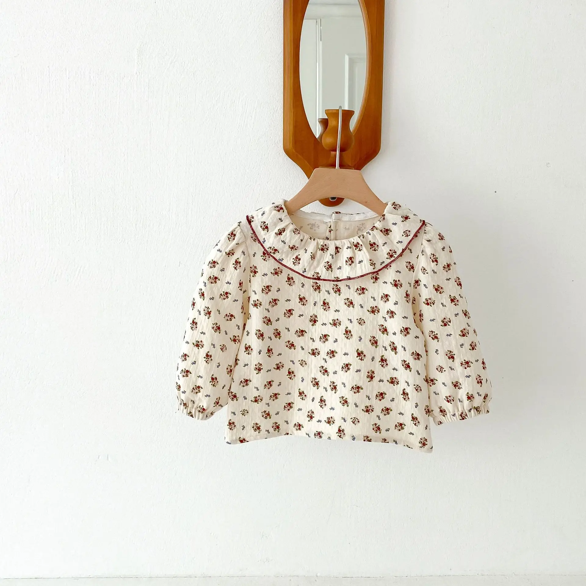 

Spring 2025 New Girls Top Doll Collar Cute Foreign Style Children's Long Sleeve Baby Girl French Floral Shirt