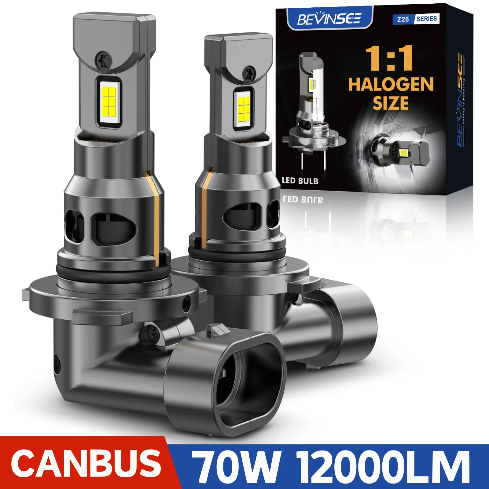 BEVINSEE HB3 9005 LED لمبات HB4 9006 H1 H3 880 881 H11 السيارات LED أضواء الضباب 70 واط 12000LM CANBUS اللاسلكية أضواء السيارة الصغيرة الحجم 12 فولت #1