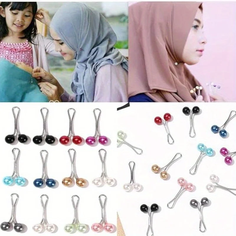 12pcs Lady Muslim Scarf Hijab Clips Pearl Scarf Brooch Pin Shawl Scarf Head Scarf Holder