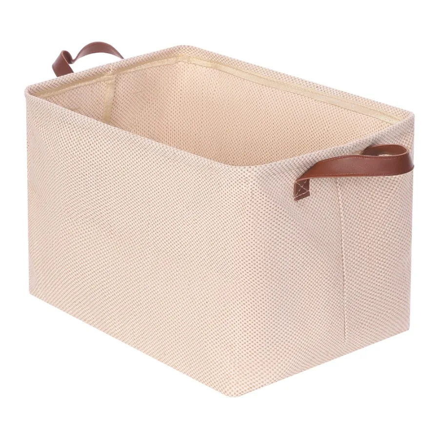 

Fabric Storage Cube for Living Room or Bedroom Beige Dot Patterned Storage Bin with Sturdy Handles, Foldable Space-Saving Organ