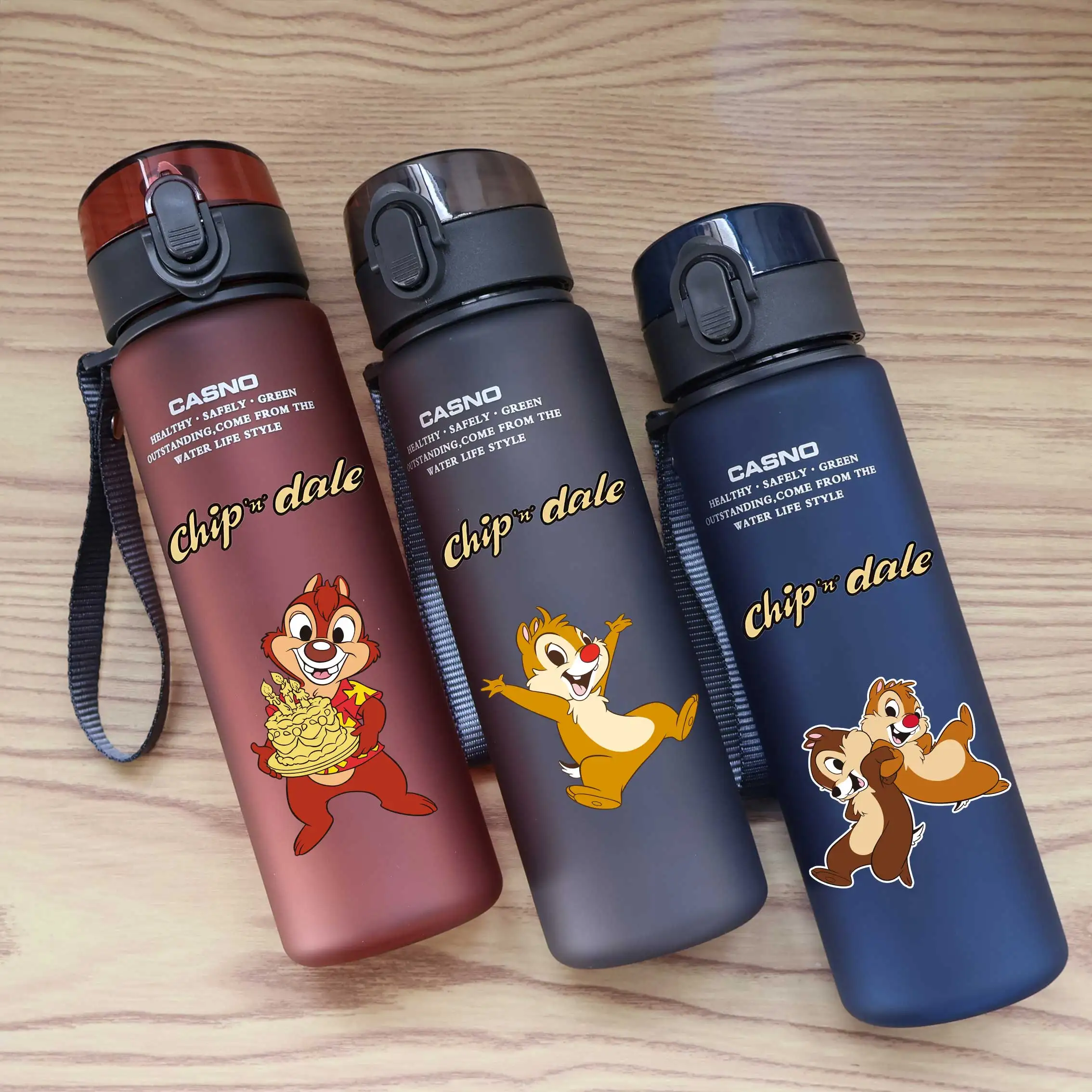 560ML Chip&Dale Cartoon Large Capacity Water Bottle Portable Leak Proof Plastic Water Cup Outdoor Sports Travel Water Bottle