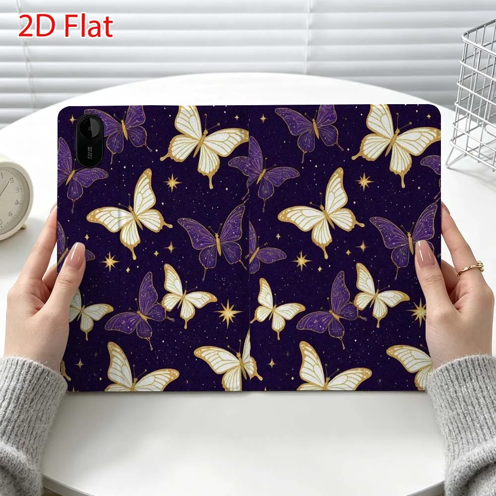 Purple Beautiful Butterfly For Xiaomi Poco Redmi Pad 8 2 4 C1 6 6S 7 7S SE 9.7 14 11 11.2 Inch Pen Tray Tablet Case Fashion