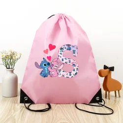 Lilo & Stitch Disney Lettera ABC Borsa con coulisse Zaino sportivo impermeabile Tasca in bundle Anime Terylene Borse da basket Regalo