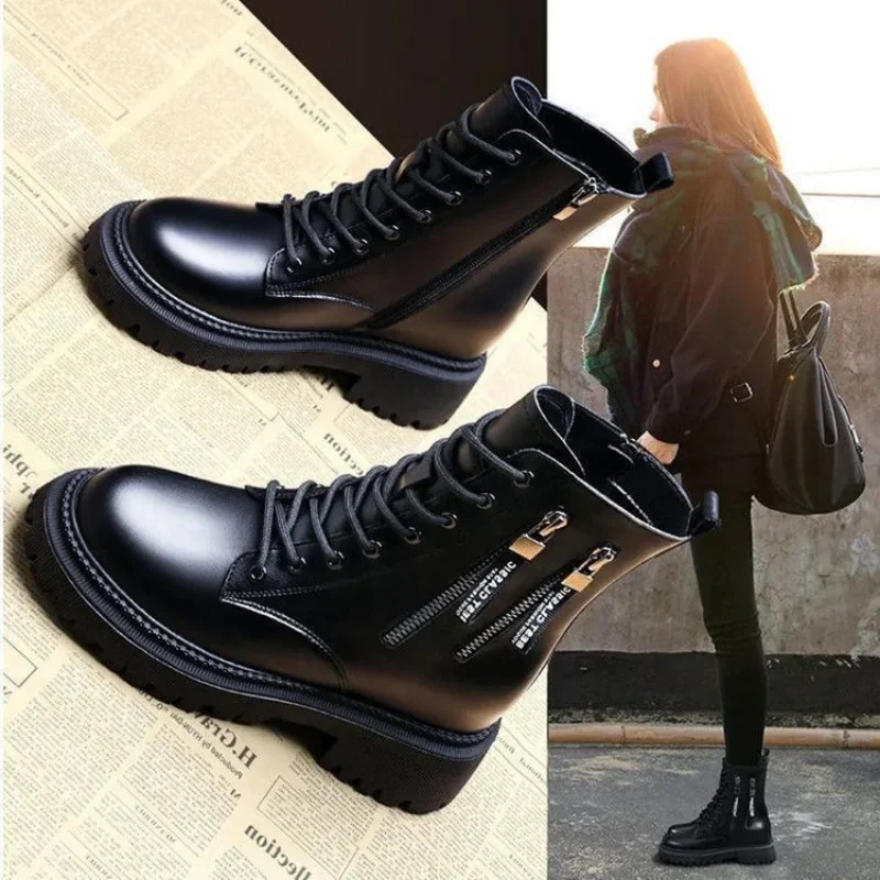 2022 New Boots Ladies Lace-Up Shoes for Women Warm Platform Double Zipper Ankle Boots Women Shoe Winter Boot Fashion Botas Mujer