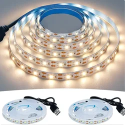 Tira de luces LED para decoración del hogar, cinta de iluminación de fondo de TV, lámpara de 1- 5m, CC de 5V, USB, Blanco cálido, 2835