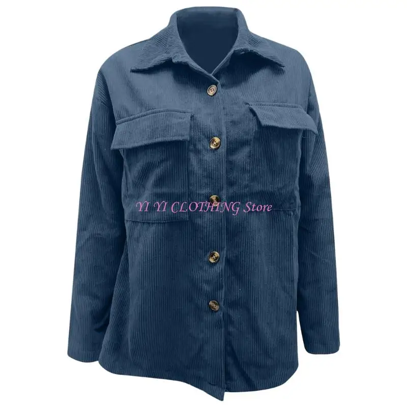 N5KF Women's Corduroy Shirt, Long Sleeve, Button-Down, Casual, Loose-Fitting, Stylish Top/Coat 