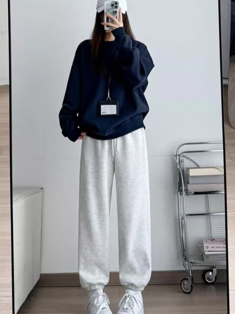 Winter Warm Fleece Sweatpants Women High Waist Loose Fit Harem Pants Casual Joggers Thick Gray Tapered Leggings Fall Fashion