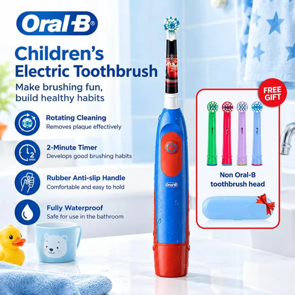 Oral B Kids Electric Toothbrush DB5510K Rotary Soft Round Brush 2Min Timer Waterproof Powered Toothbrush for Boys and Girls