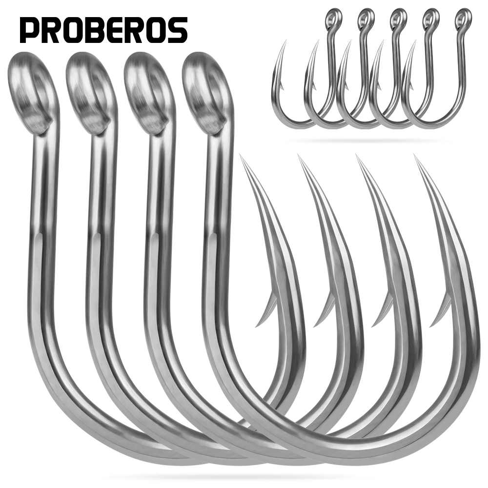 

PROBEROS 10pcs Saltwater Fishing Hooks Set Ringed Eye Barbed Sharp Fishing Hook with Super Tenacity High Carbon Steel Jig Hook