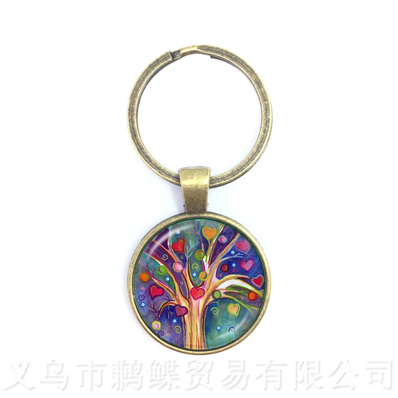 Tree Of Life Pattern Picture Vintage keychains Time Glass Dome Jewellery Pendant Keyring Glass Ornaments Gift For Friends