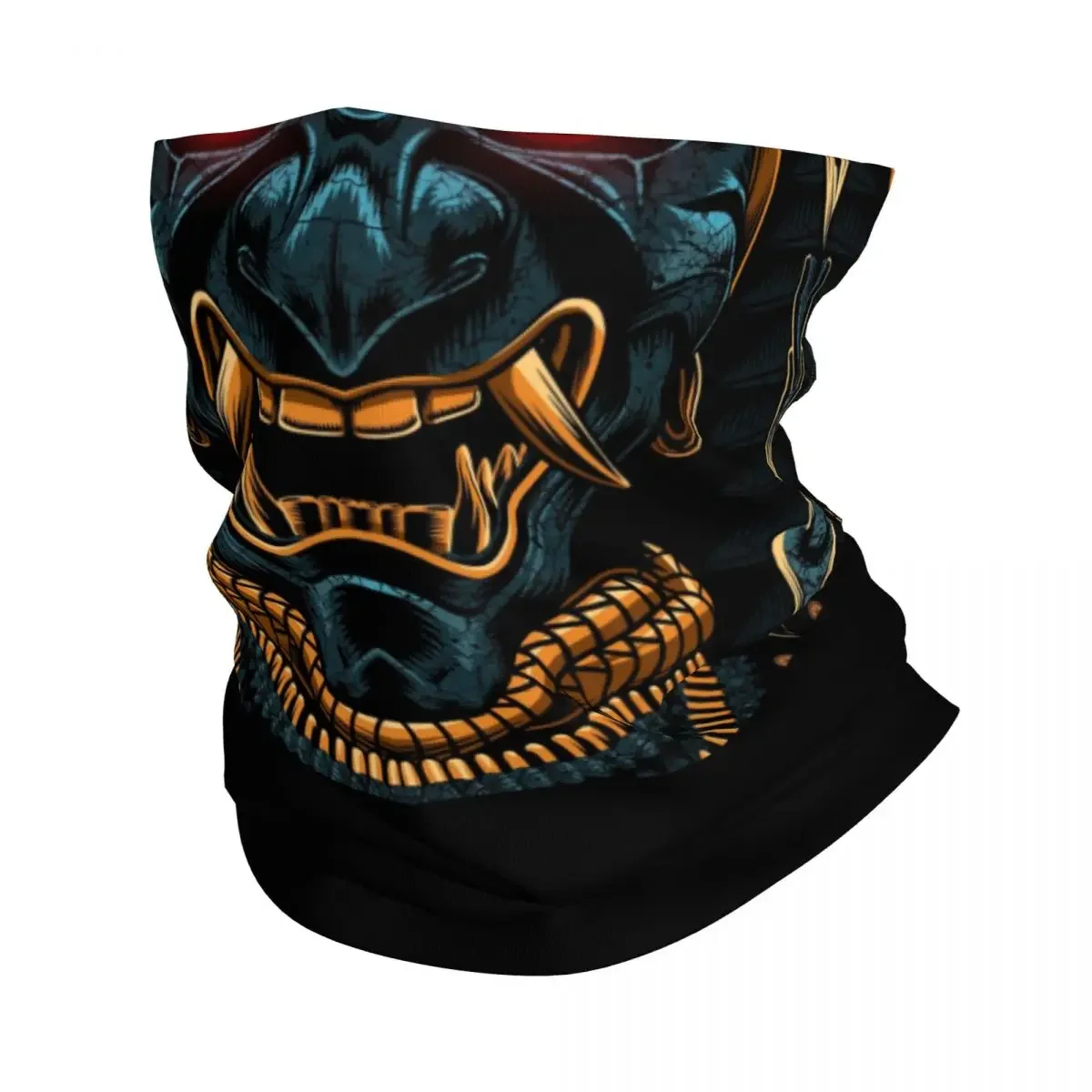 Awesome Samurai Gold Winter Headband Neck Warmer Men Women Ski Running Tube Scarf Japan Oni Demon Face Bandana Gaiter