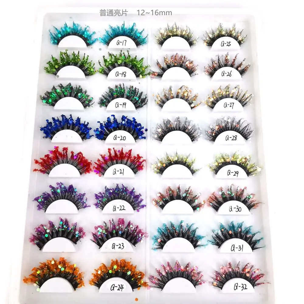 Unique Shining Colored Eyelashes Gold Pink Green Glitter Colorful False Eyelashes Dramatic Halloween Party Rainbow Lashes