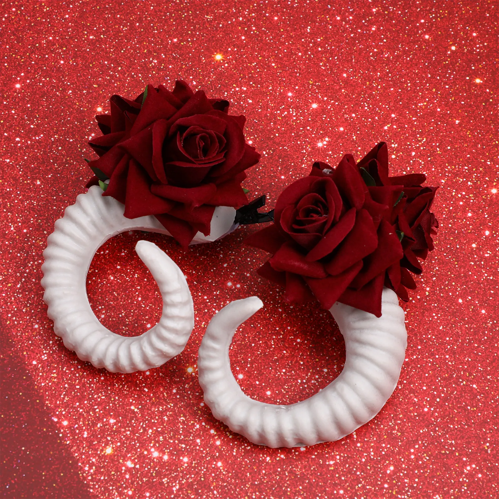 

Pair Horns Hairclip Rose Flower Artificial Sheep Horns Unique Lightweight Stylish for Halloween Costume Cosplay Party