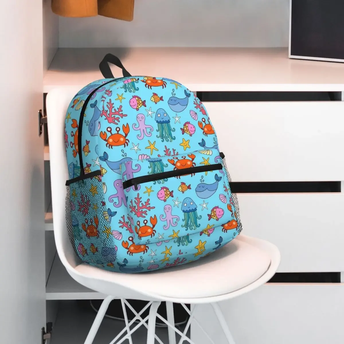 

Cartoon Sea Whale Crab Octopus Jellyfish Student Backpack School Bag Hiking Travel Daypack for Boys Girls Bookbag Shoulder Bags