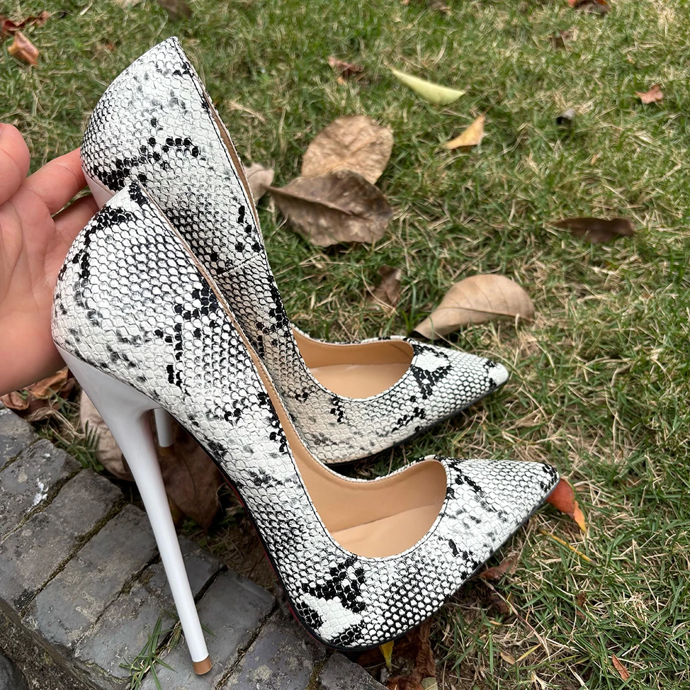 White Snake Pattern 16cm Extreme High Heels Slip on Pumps Photograph Sexy GAY Fetish Stage Crossdress Unisex Shoes Plus Size46