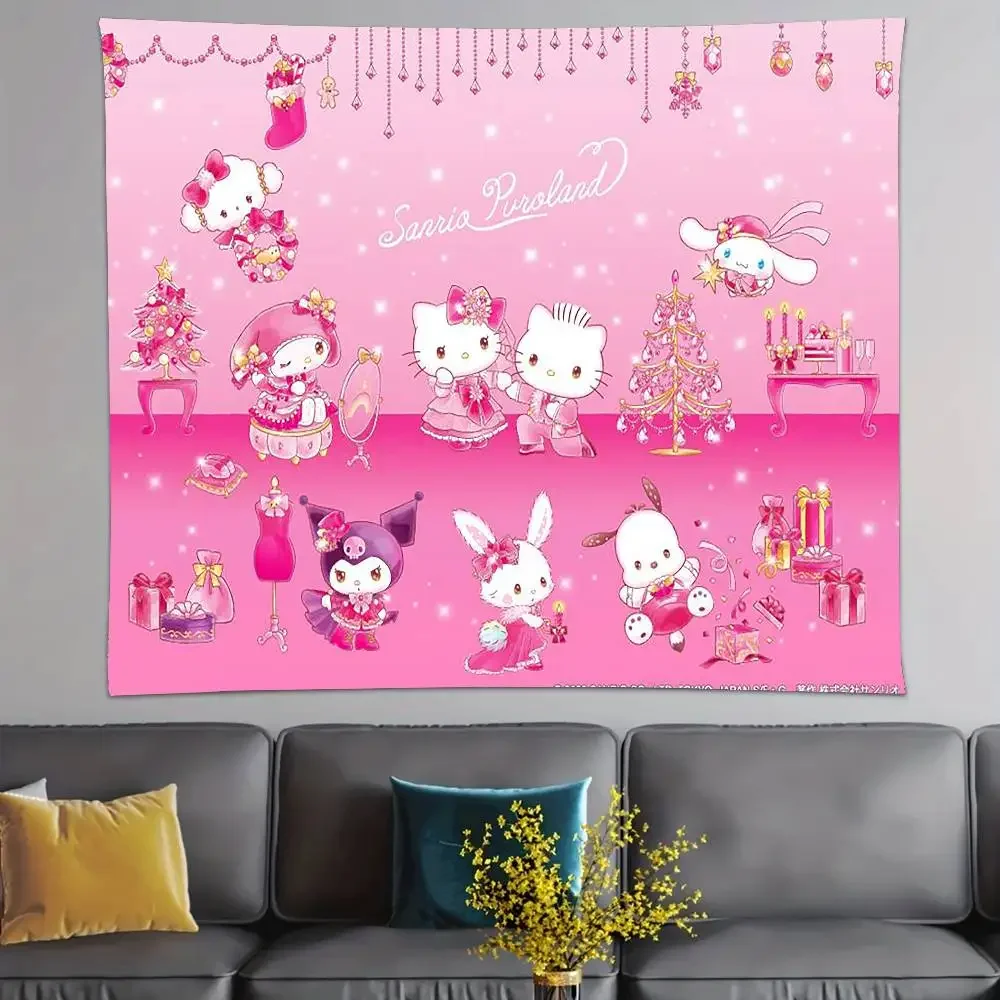 سانريو كارتون لطيف H-Hello Kitty K-Kuromi C-Cinnamoroll نسيج الديكور غرفة نوم عنبر خلفية القماش عطلة المنزل