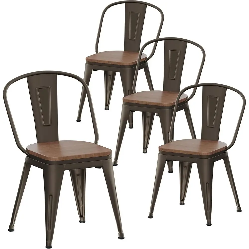 

Metal Dining Chair Set of 4 High Back Classic Chic Iron Farmhouse Chairs Industrial Stackable Coffee Stools Bistro Cafe Side Bar