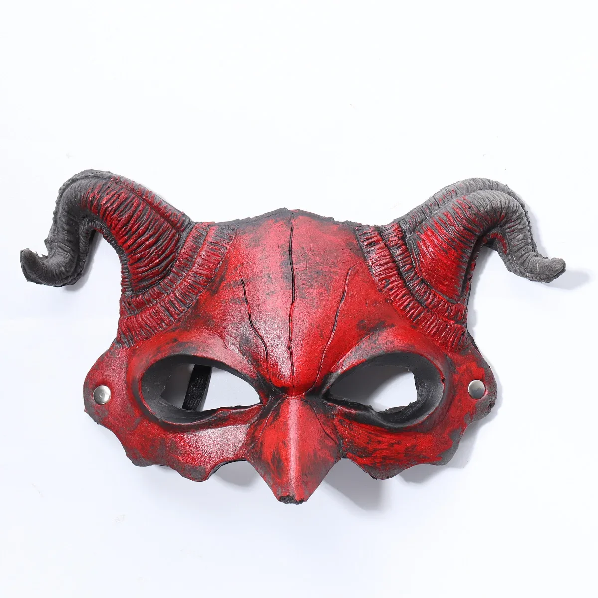 สยองขวัญสีแดงปีศาจ Horns PU หน้ากากคอสเพลย์ปีศาจครึ่งหน้าสัตว์มอนสเตอร์ Headpiece ฮาโลวีน Haunted House Party เครื่องแต่งกาย Props