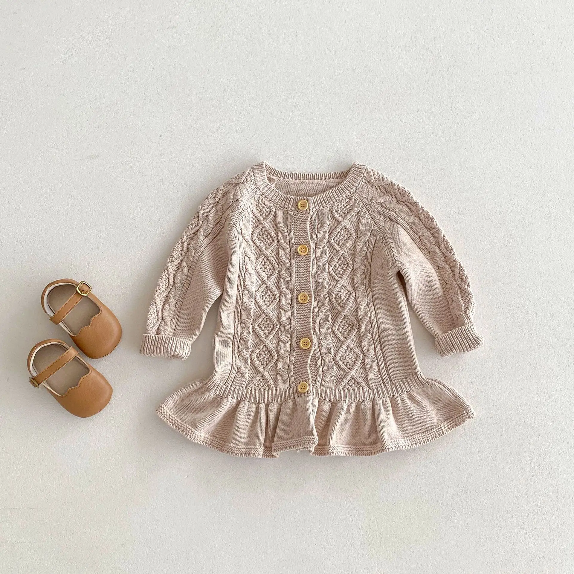 

Autumn New Children Sweater Solid Girls Fashion Versatile Cardigan Coat Baby Cute Knitted Princess Dress Kids Casual Knitwear