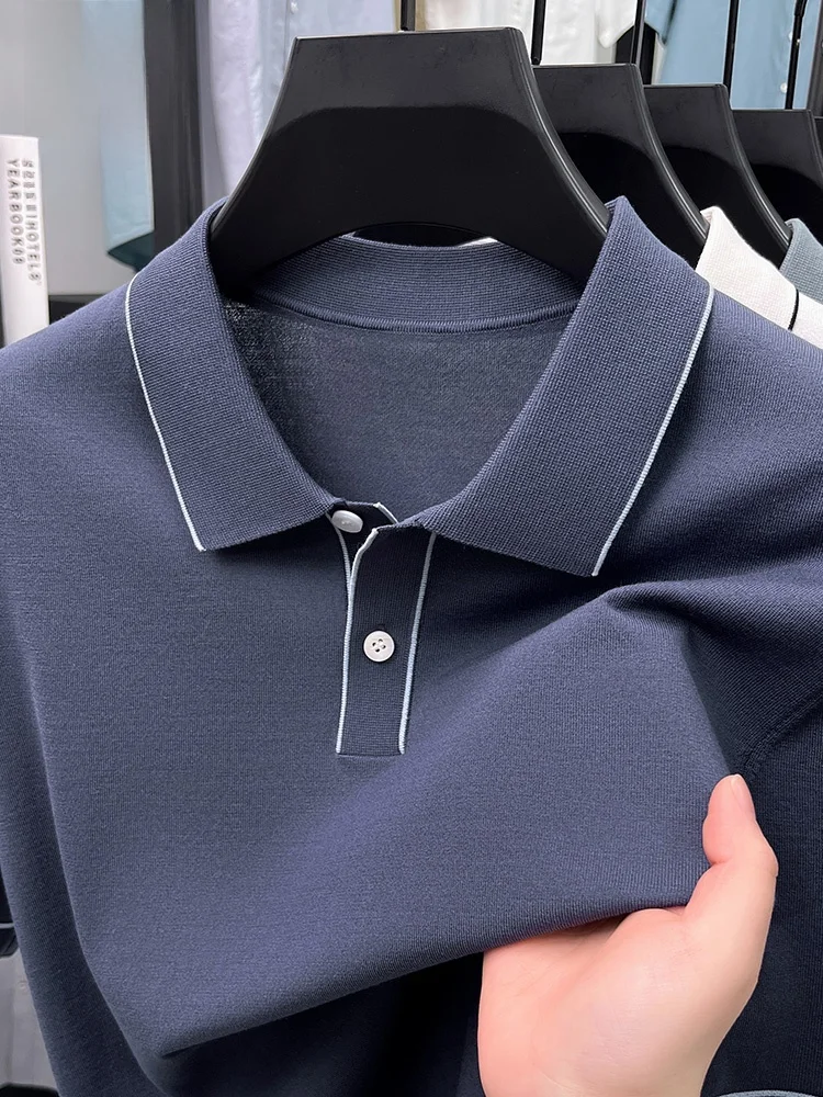 

Rn Men's ort Sve irt Casual Flip Collar Skin-friendly Breathable Busin T-irt Summer New Arrival Pure Color
