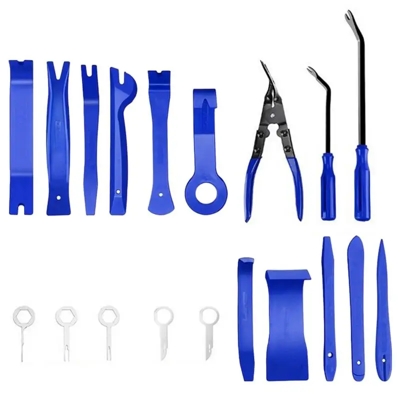 

19Pcs New Auto Door Clip Panel Trim Removal Tool Kits High Strength Anti-Scratch Navigation Blades Disassembly Seesaw Car Tools