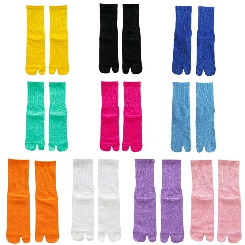 Women Men Ribbed Cotton Split Toe Kimono Socks Harajuku Solid Color Skateboard 2 Finger Flop Sandal Casual