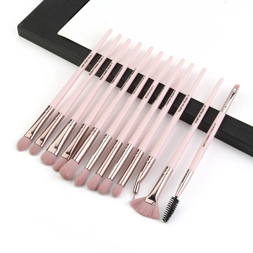 مجموعة فرش ظلال العيون مكونة من 12 قطعة، أدوات مكياج ذات شعيرات صناعية ممتازة للنساء للاستخدام اليومي، مجموعة وردي وذهبي وردي #6