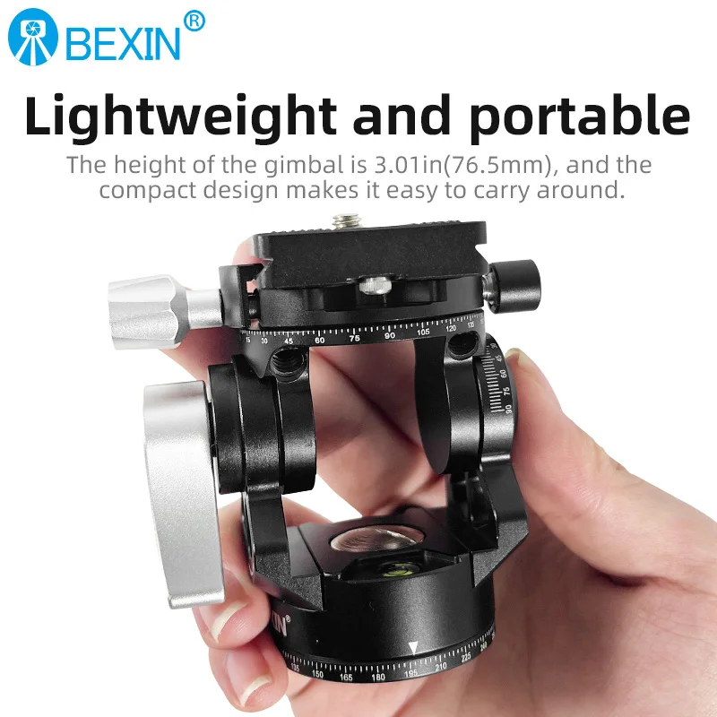 BEXIN رأس ثلاثي صغير خفيف الوزن مزدوج كاميرا بانورامية رأس فيديو لحامل ثلاثي القوائم Arca Swiss لوحة الإصدار السريع لكاميرا Dslr