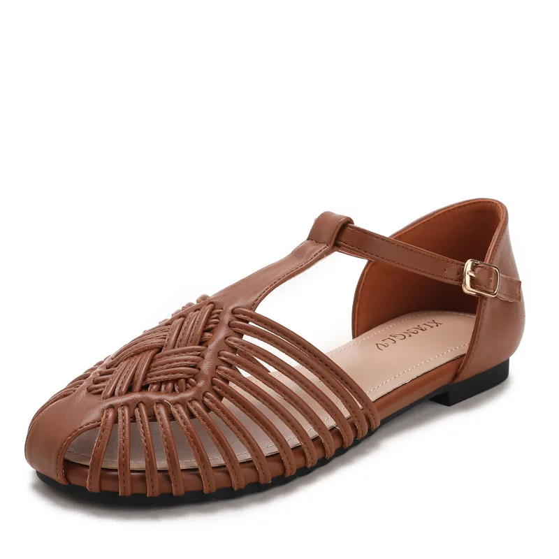

Women's Gold Fisherman Sandals Closed Toe T-Strap Ankle Buckle Flat Sandals Summer Lightweight Non-Slip Shoes for Woman Size