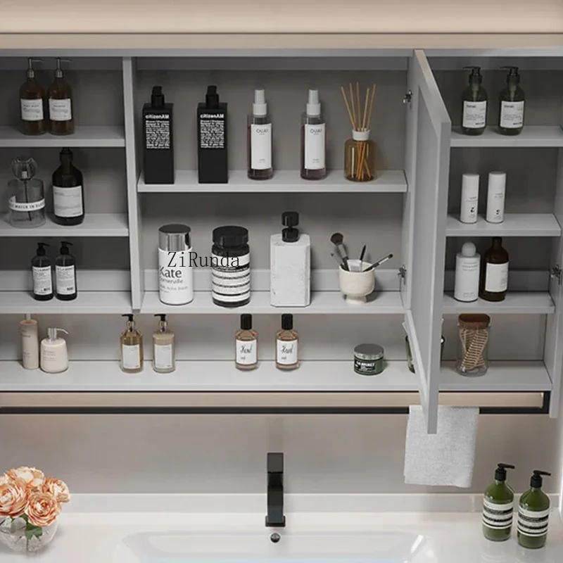 Nordic inteligente armário de espelho do banheiro moda simples grande capacidade beleza lâmpada espelho armário prateleiras móveis arredo bagno fhbc