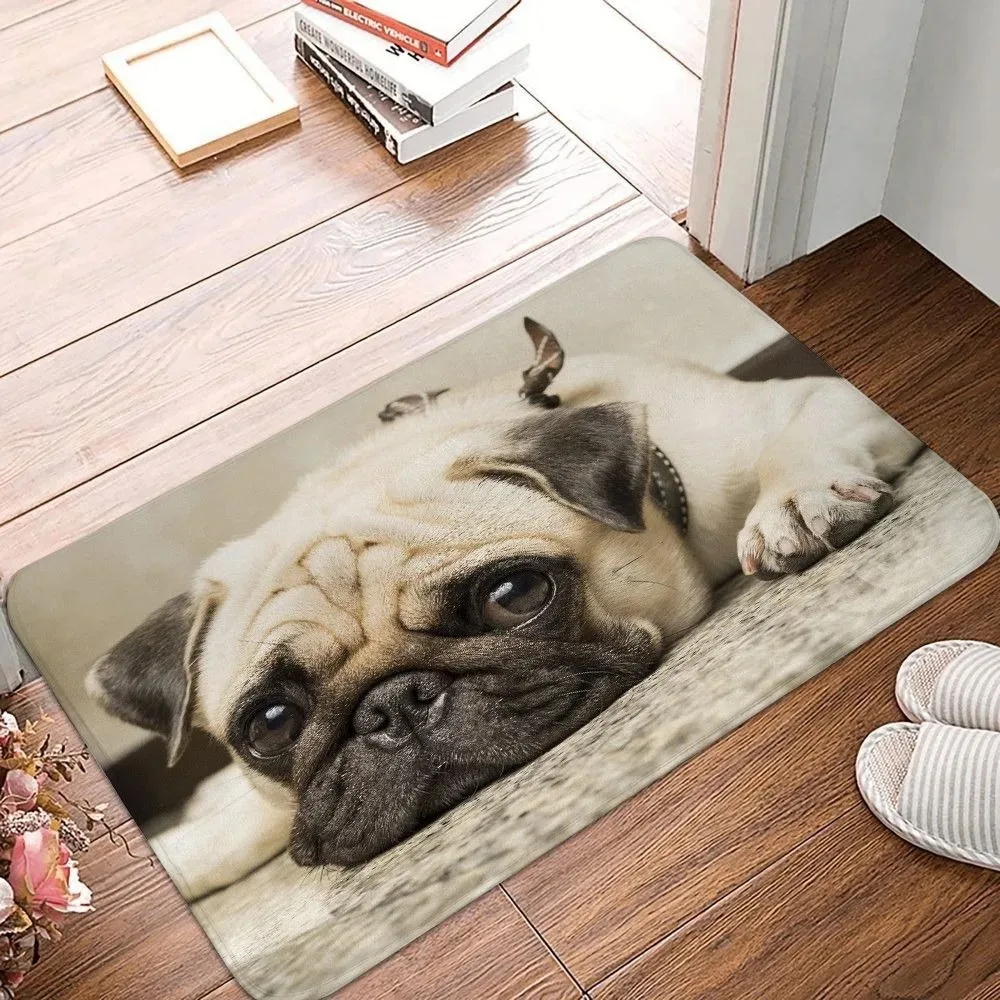 Pug Dog Pattern Welcome Mat Anti-Slip Carpet for Bathroom Kitchen Bedroom Living Room Entrance Rug Home Decor Doormat INS