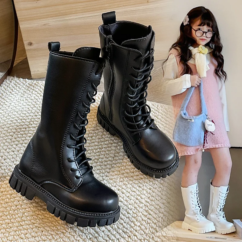 أحذية الفتيات الشتاء الطبعة الكورية الجديدة أحذية طويلة متوسطة الحجم للأطفال والفتيات أحذية الأميرة الطفل