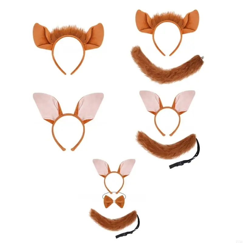 72XE Erwachsene Kinder Füchse Kostüme Cosplay Füchse Ohren Stirnband Fliege Schwanz Set Halloween Tier Kostüm Zubehör