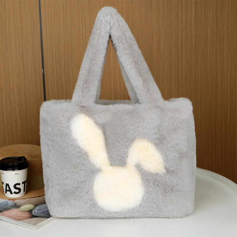 

Hot selling rabbit plush bag with big ears women's autumn/winter large capacity hand-held shoulder bag trendy tote plush bags