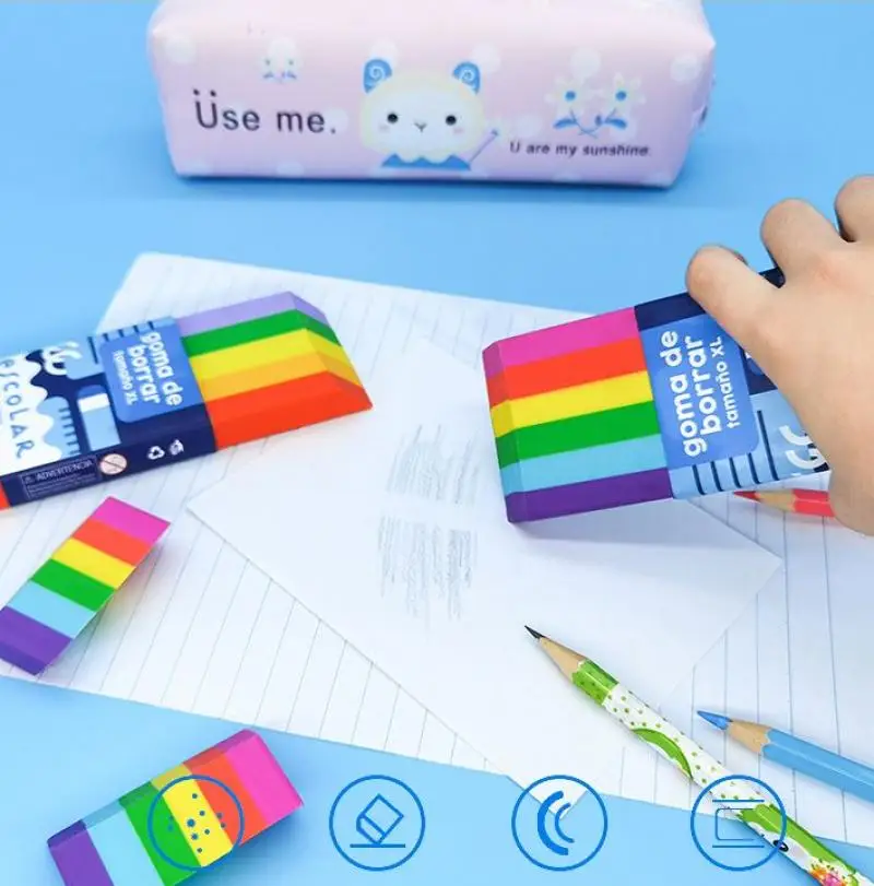 Tamanho grande Rainbow Eraser para Estudantes, Art Eraser, Presente do Jardim de Infância, Papelaria Criativa para Estudantes do Ensino Fundamental, 1Pc