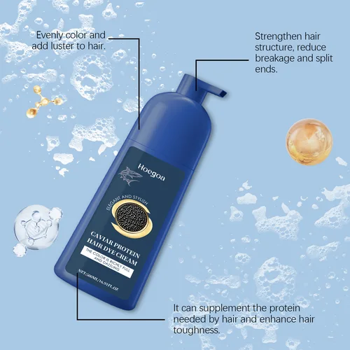 Champú para teñir el cabello con proteína de Caviar, larga duración, negro, marrón, reparación de cabello gris, producto nutritivo permanente para teñir el cabello, 500ml