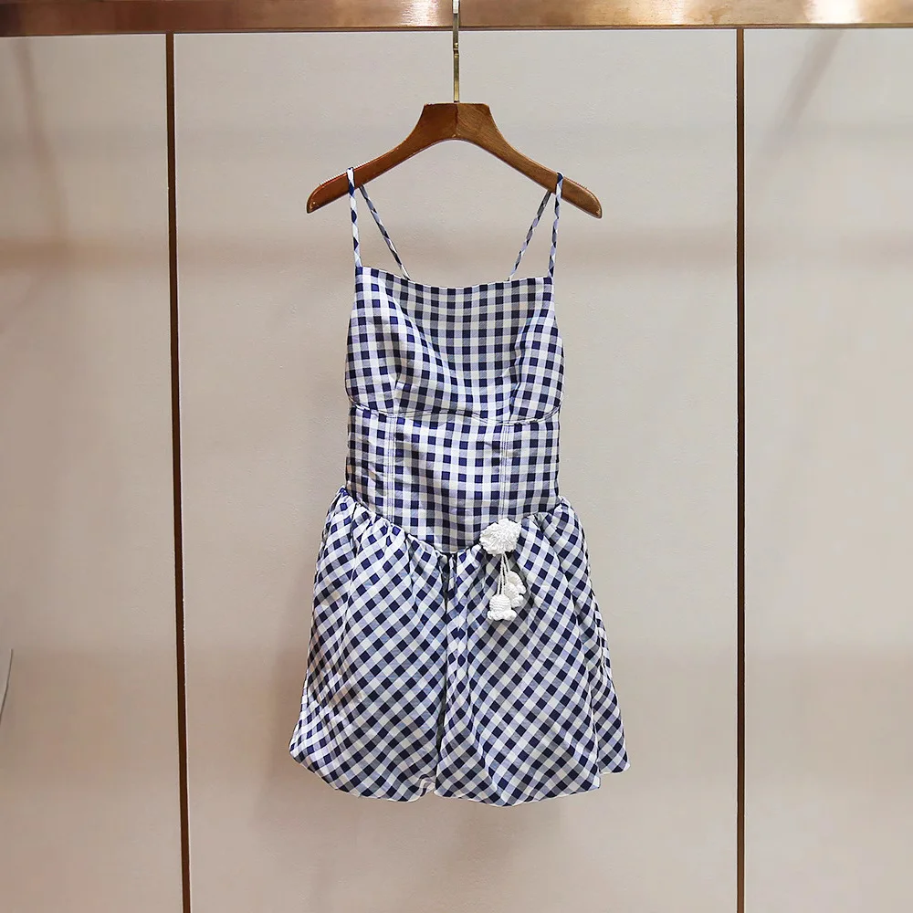 

Sweet Sle A-Line Midi Dr Bal Gingham Strap High Waist Polka Dot Print Summer New Arrival Women's Dr by Masande