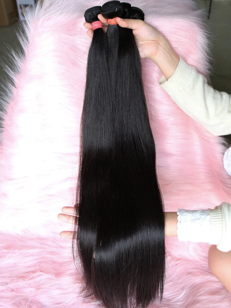 Bone Straight 3 4 Bundles 100% Human Hair 30 32 34 Inch Double Weft Brazilian Natural Black Raw Virgin Hair Extensions For Women