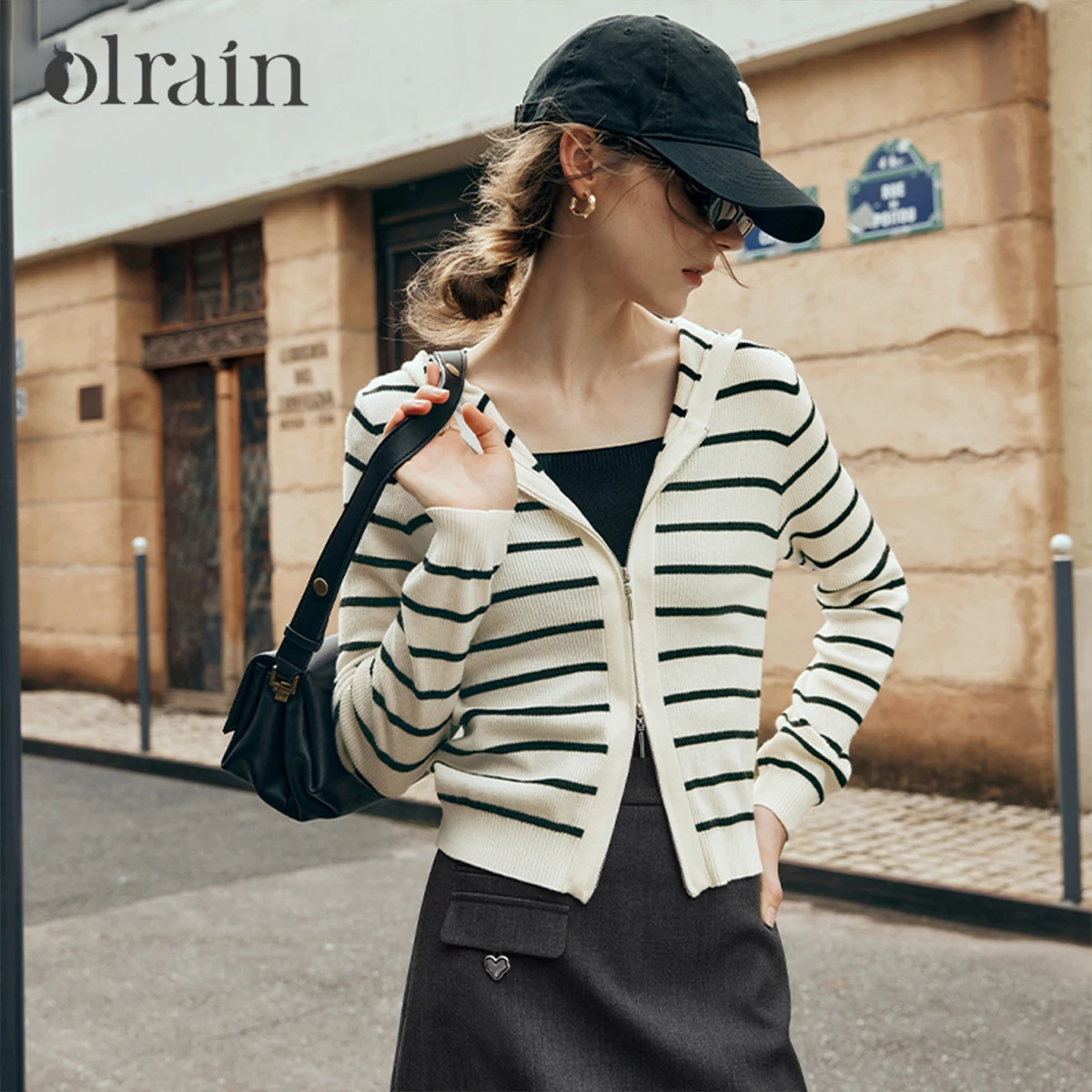 OLrain Women 2026 New Spring Minimalist Wool Knit Cardigan Color Block Stylish Youthful Casual Elegant Outerwear Tops M56QM80398