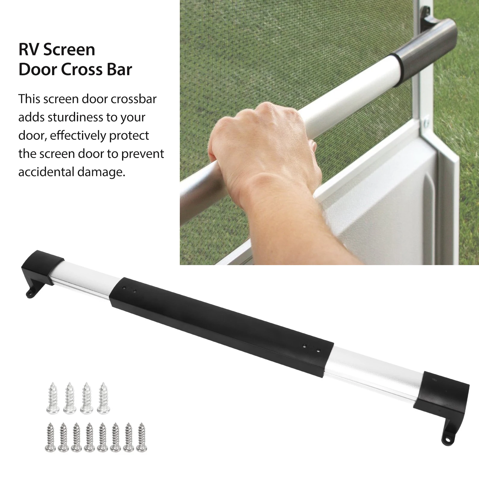 RV Screen Door Cross Bar, 21‑5/8in to 28‑5/8in Adjustable Aluminum Secure Grip Grab Handle for Tractor Trailer