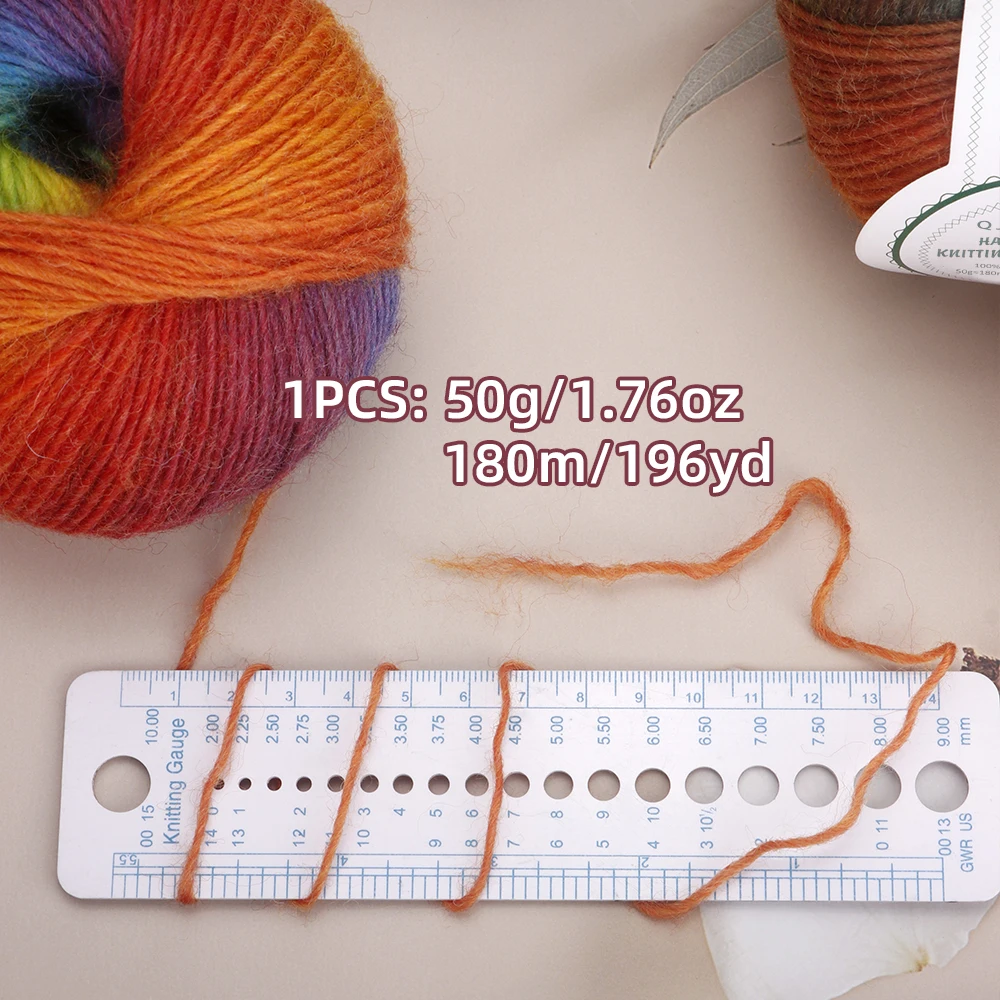 Luxury Worsted Rainbow Soft Icelandic Yarn, Wool Gradient Multi Color Yarn for Knitting/Crochet Total Length 180m (196yds, 50g)