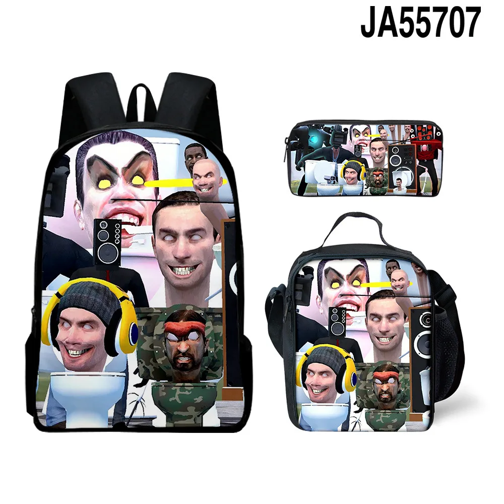 Trendy Popular Peculiar New skibidi toilet 3D Print 3pcs/Set Student School Bags Laptop Daypack Backpack Lunch bag Pencil Case
