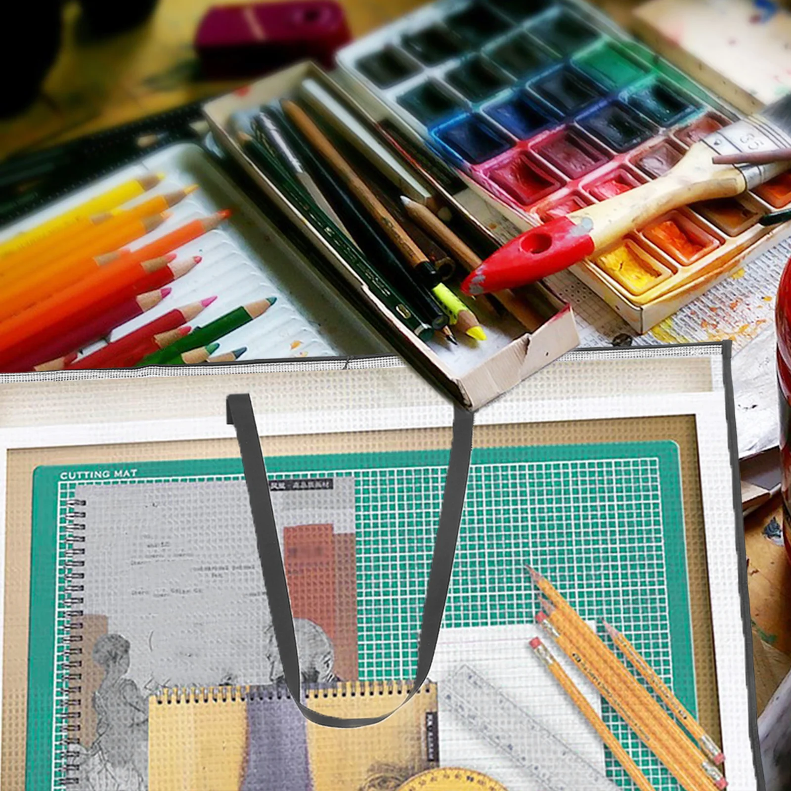 2 قطعة حافظة فنية ذات سعة كبيرة شفافة حقيبة تخزين ملصق للرسم الورقي الفني المنظم حقائب الرسم القماشية