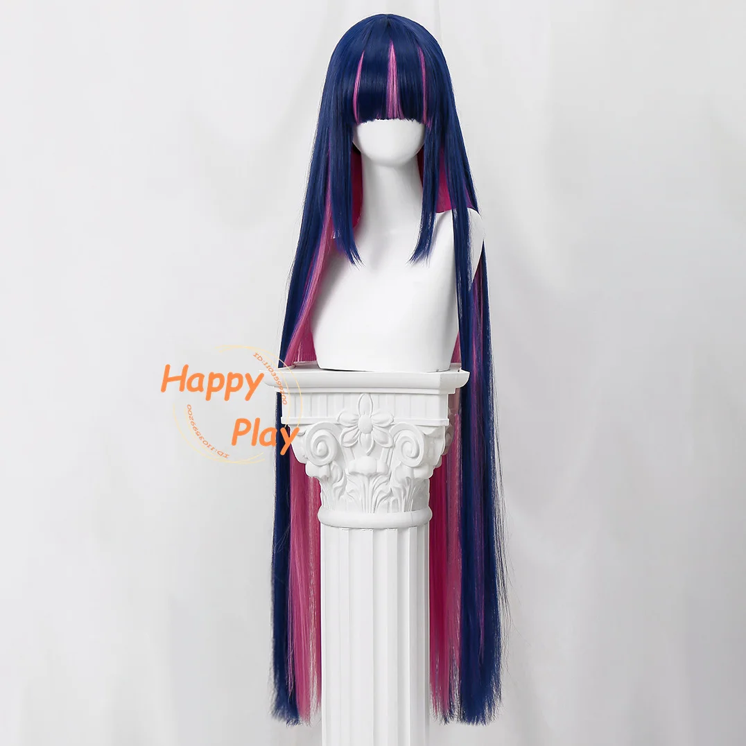 Stocking Anarchy Cosplay Synthetic Wig 120cm Long Blue Rose Red Mixed Wigs Heat Resistant Hair Stocking Halloween Wigs + Wig Cap