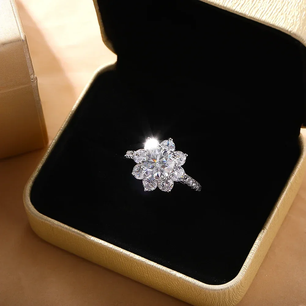 1/2 carati D colore VVS1 anelli di diamanti Moissanite con anello di fidanzamento Gra girasole S925 fede nuziale in argento Sterling per le donne