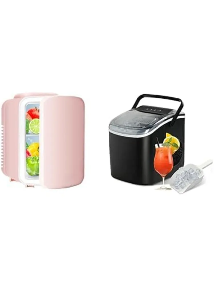 

Pink Mini Fridge and 26lbs Ice/24H Black Portable Ice Maker