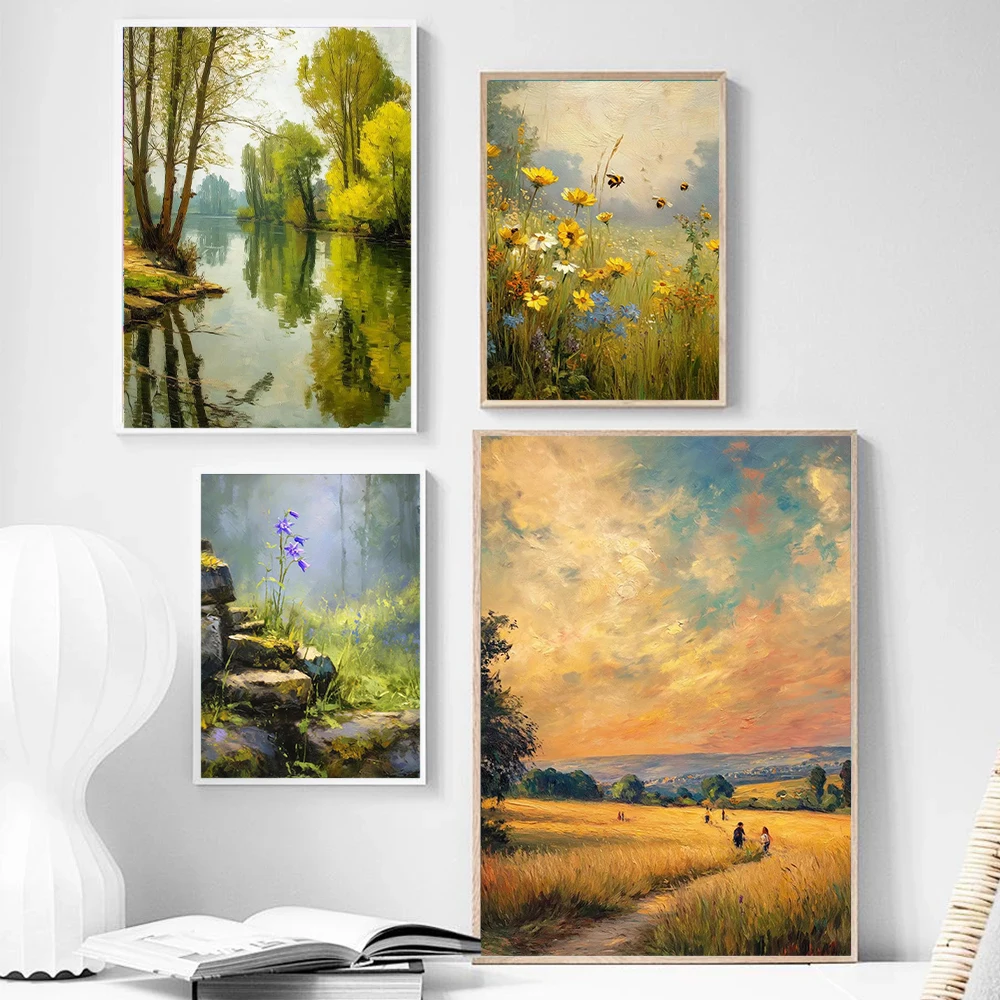 Weiche und schöne Landschaftsgemälde im ländlichen Wildenländchen-Stil, Natur-Ölgemälde, Landschaftskunst, Poster, Leinwanddruck, Wohnzimmer, Schlafzimmer, Wanddekoration