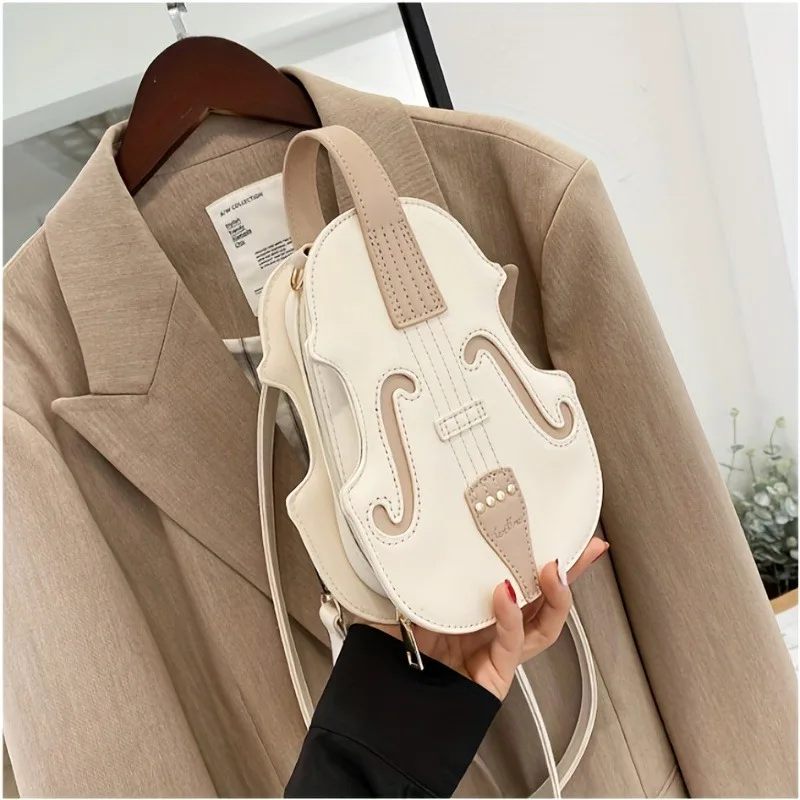 1pc Violin Shaped Crossbody Bag, Creative Sling Backpack, Trendy PU Leather Novelty Purse