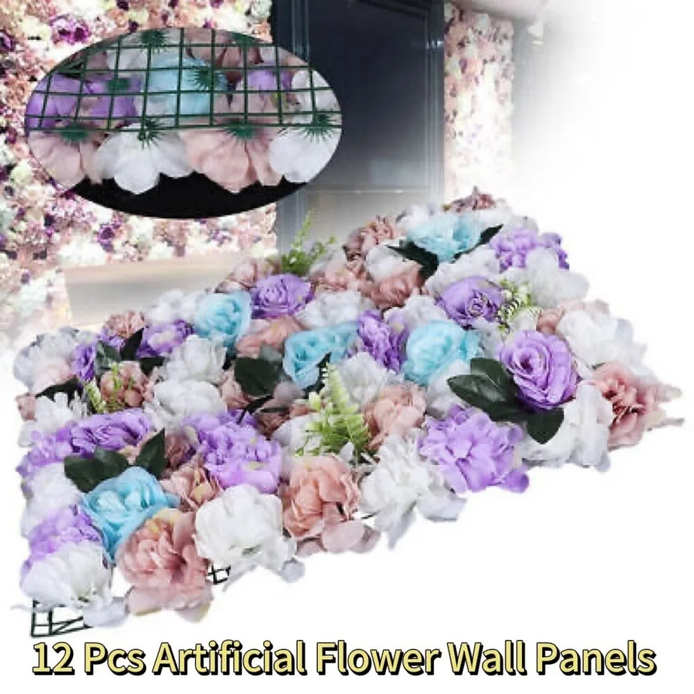 12 Pcs Artificial Flower Wall Panels 60*40cm Floral Backdrop Wedding Party Decor